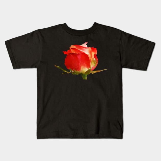 Romantic Rose - Red Watercolor Floral Bud Kids T-Shirt by Star58